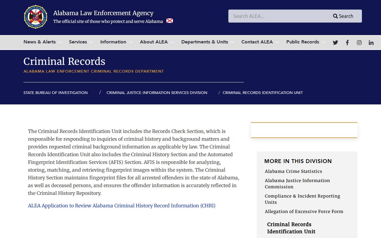 Hale County arrest history flow to ALEA criminal records