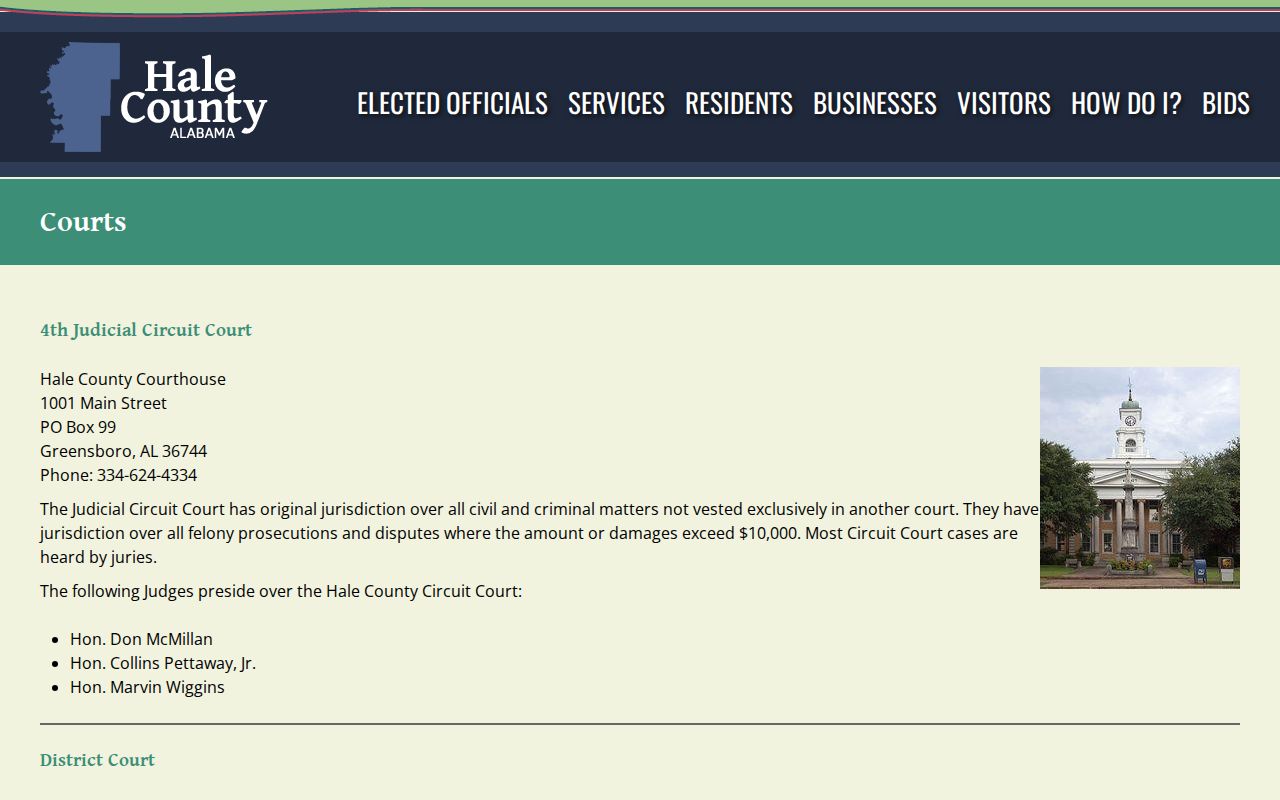 Hale County criminal court cases and county court directory