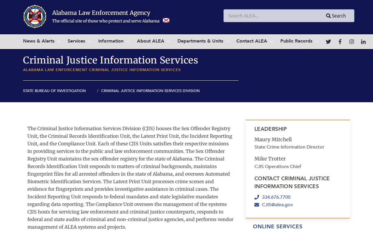 Hale County criminal records ALEA criminal justice services overview